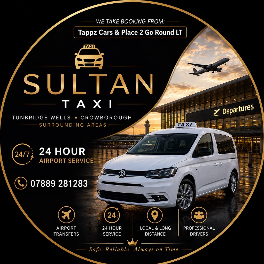 Sultan Taxi Flyer Circular Logo - 24 Hours private hire driver details
