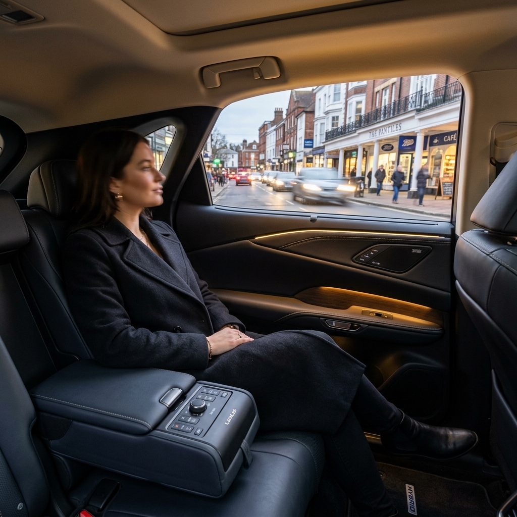 Passenger perspective of Sultan Taxi hybrid SUV immaculate interior showing premium comfort leather seats